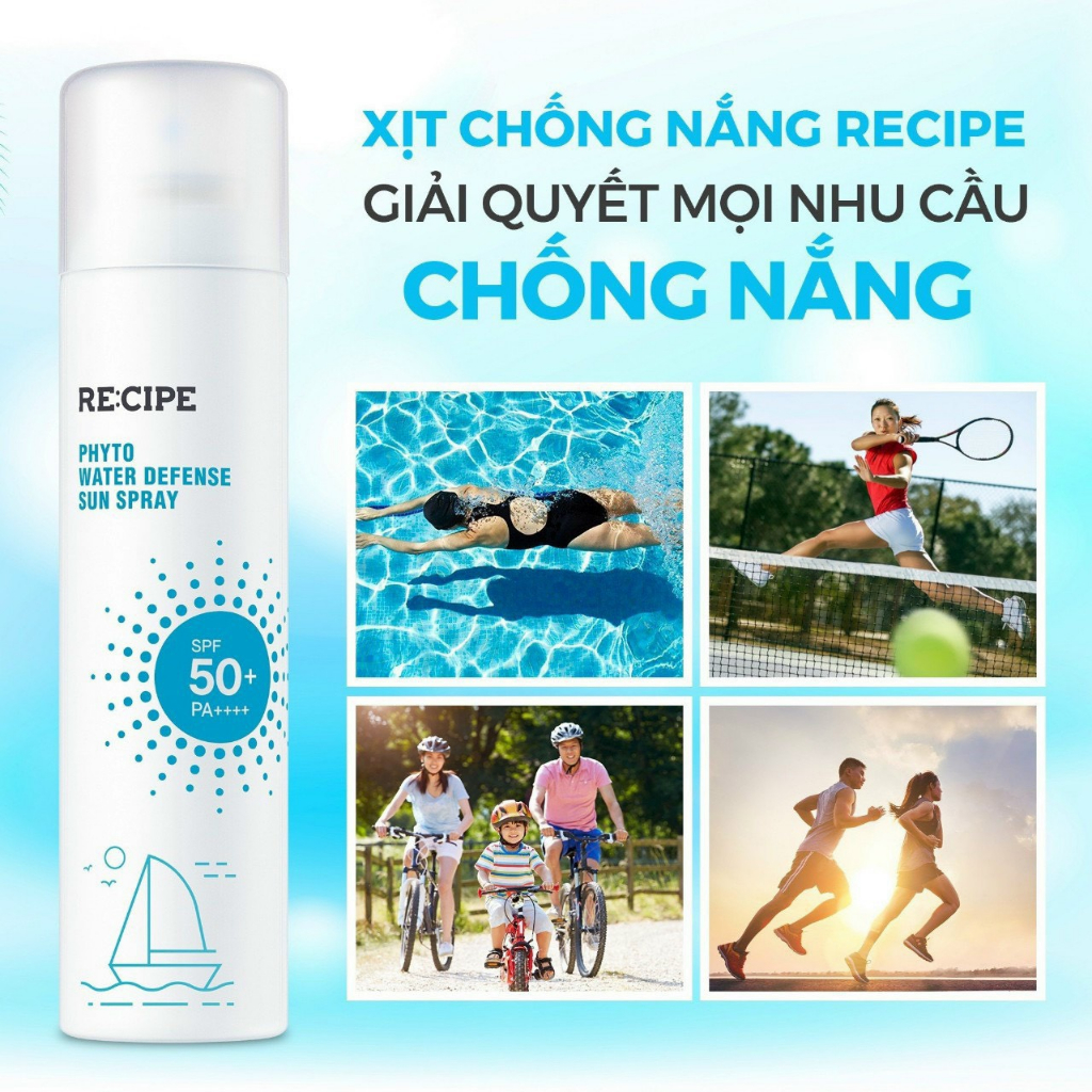Xịt Chống Nắng RECIPE SPF50+ PA++++ Chống Nắng, Không Trôi Recipe Phyto Water Defense Sun Spray 180ml