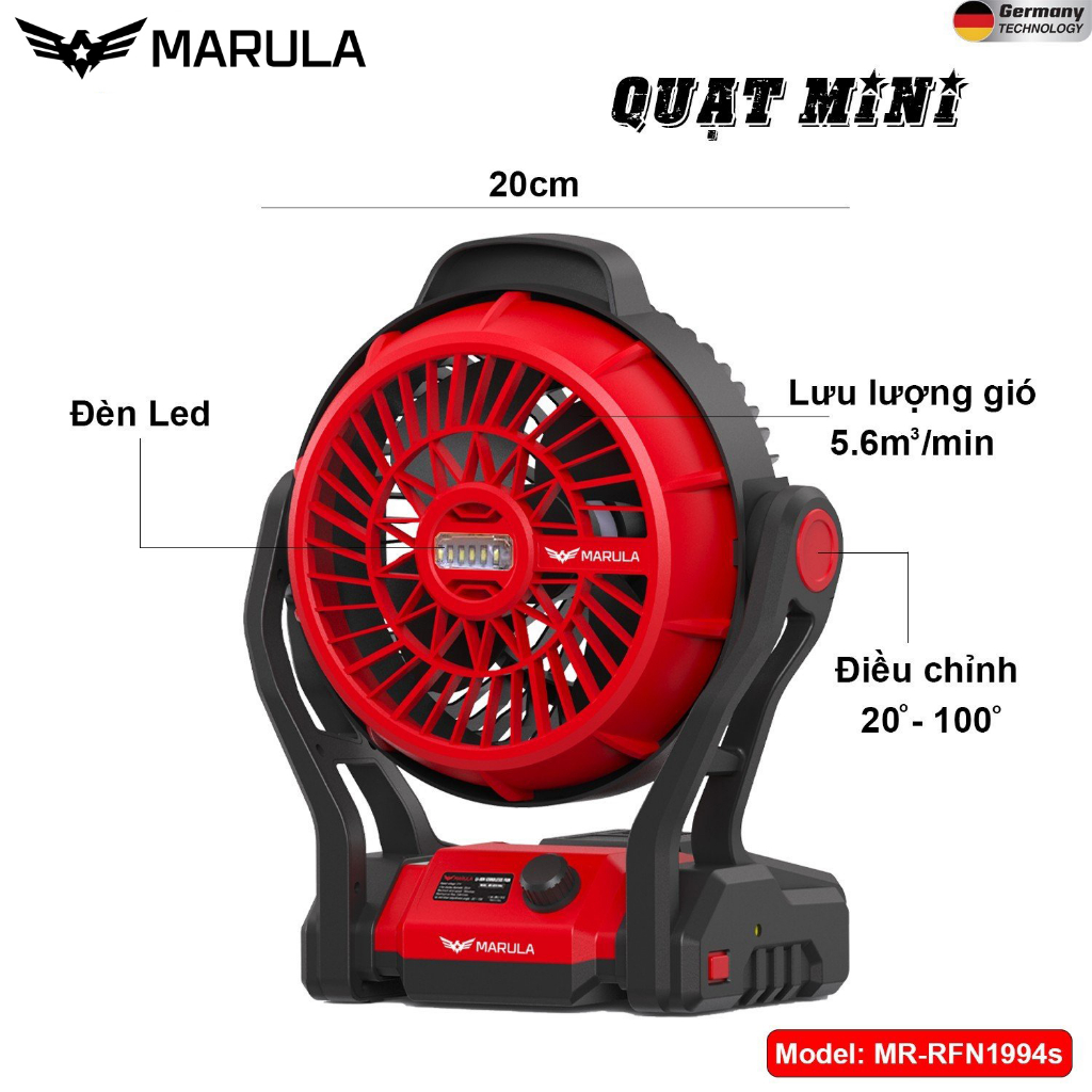 Quạt Chạy Pin MARULA MR-RFN1994s , Chân Pin Phổ Thông. Quạt chạy Pin và Điện MARULA