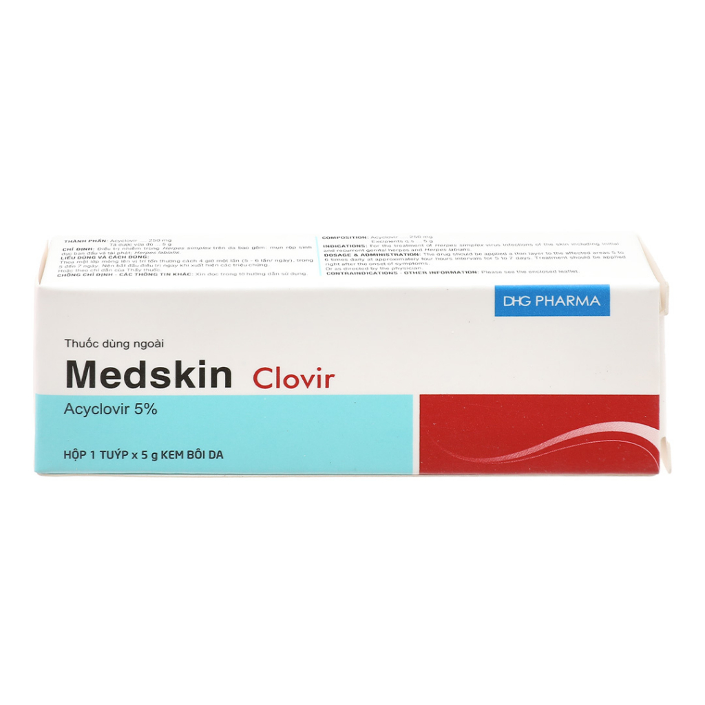 Kem bôi Medskin clovir 5% giảm Herpes simplex da, tuýp 5g