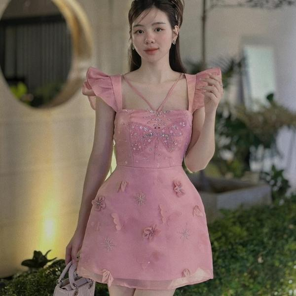 Váy nữ thiết kế tapta cổ vuông đính hạt cao cấp đầm dự tiệc đi chơi sang chảnh Miaclothing V196