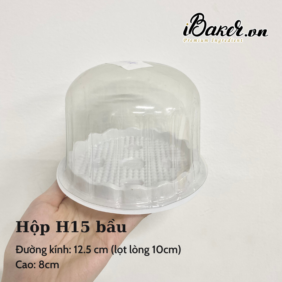 ( SET 10 / SET 50 ) Hộp nhựa đựng bánh H15 đế trắng bầu đựng bánh ngọt 12,5cm x 8cm