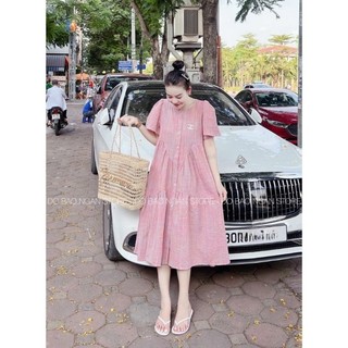 ĐẦM SUÔNG CARO BIGSIZE DẠO PHỐ MÀU HỒNG BABYDOLL SANG CHẢNH KÈM TAG NGỰC( HỎA TỐC)