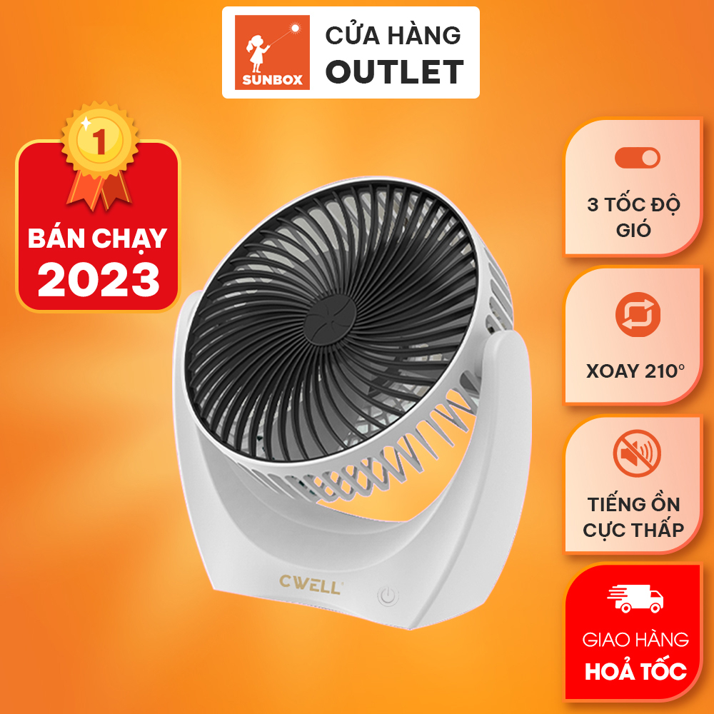 Quạt mini để bàn, Quạt tích điện chính hãng CWELL, Quạt oto không gây tiếng ồn, xoay 210 độ, Bản mới nhất 2023
