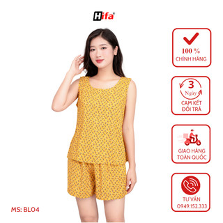 Bộ mặc nhà nữ chất lanh cao cấp áo sát nách quần đùi, bộ tole hoạ tiết thoáng mát ngày hè Hifa: BL04