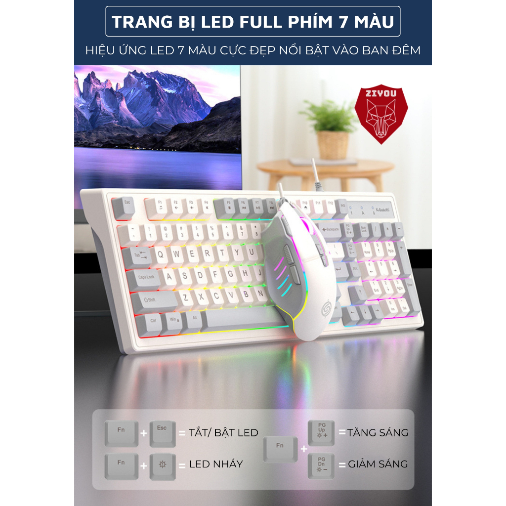 Bàn Phím Gaming Và Chuột Led Ziyou KM800 Màu Cực Đẹp Dùng Văn Phòng, Chơi Game Phím Bấm Êm | BigBuy360 - bigbuy360.vn