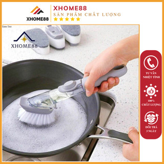 Bàn Chải Cọ Rửa Xoong Nồi Bát Đĩa 2 Trong 1 Thông Minh Có Thể Tháo Rời Cọ Bọt Biển Xốp Đựng Nước Rửa Chén
