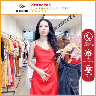 Váy 2 dây cổ đổ lụa body cao cấp [có video]