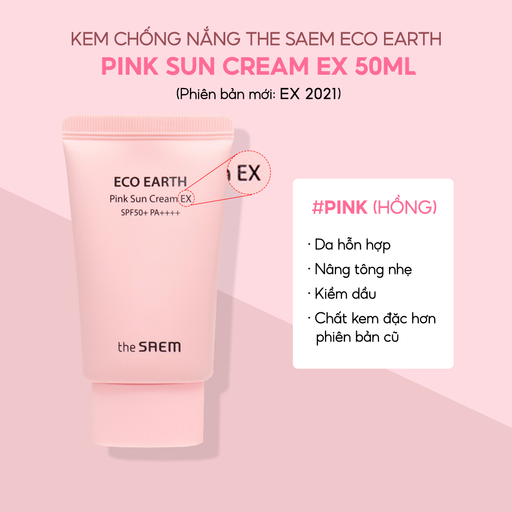 Kem chống nắng The Saem Eco Earth Pink Sun Cream EX SPF50+ PA++++ ngăn ngừa tia UVA và UVB