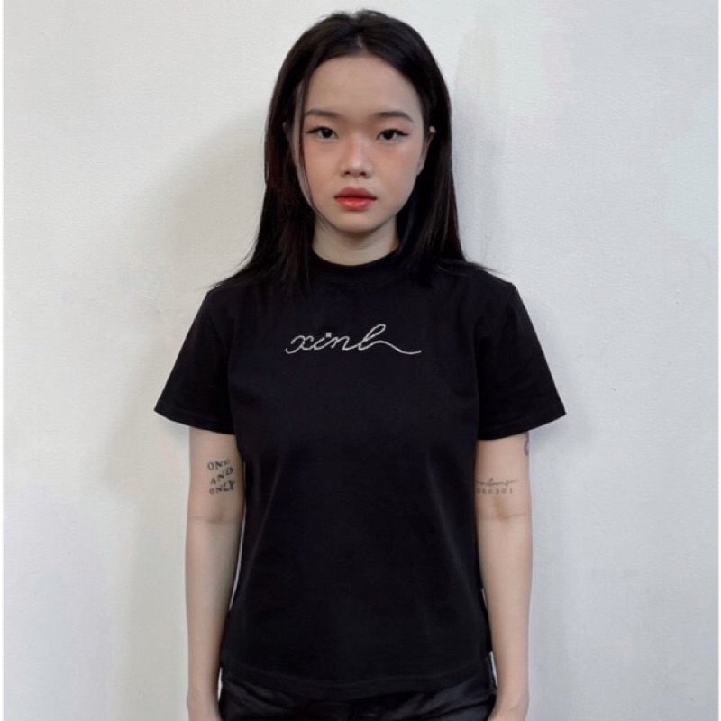Áo phông baby tee Xinh chữ in cotton 2c dày dặn, áo thun baby tee Xinh