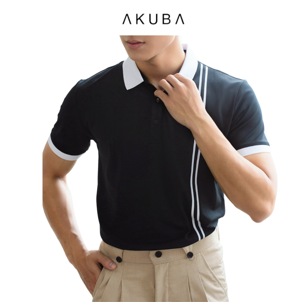 Áo polo nam vải cá sấu cotton AKUBA form slimfit, chất liệu thoáng mát, mềm mại, thấm hút mồ hôi tốt | 01J0589