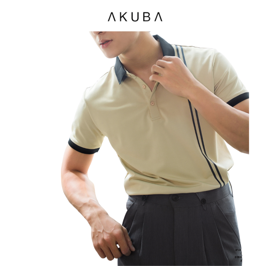 Áo polo nam vải cá sấu cotton AKUBA form slimfit, chất liệu thoáng mát, mềm mại, thấm hút mồ hôi tốt | 01J0589