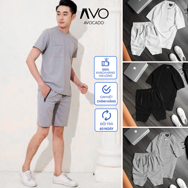 Bộ Thể Thao Nam mùa hè Xốp NGô trơn, Đồ Bộ Nam Quần Áo mùa hè cộc tay Avocado