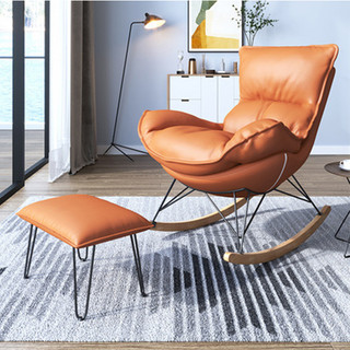 Ghế bập bênh thư giãn kèm ghế đôn gác chân - Ghế thư giãn đọc sách bọc da êm ái decor ban công đẹp ngắm cảnh chill