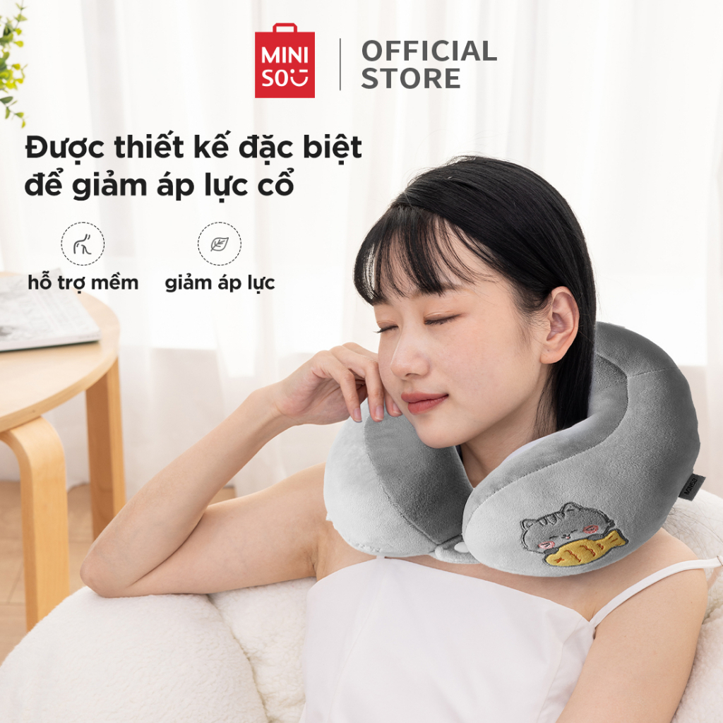 Gối kê cổ MINISO Gối chữ U hoạt hình Gối kê cổ ô tô Gối du lịch dễ thương Gối văn phòng cho sinh viên du lịch di động