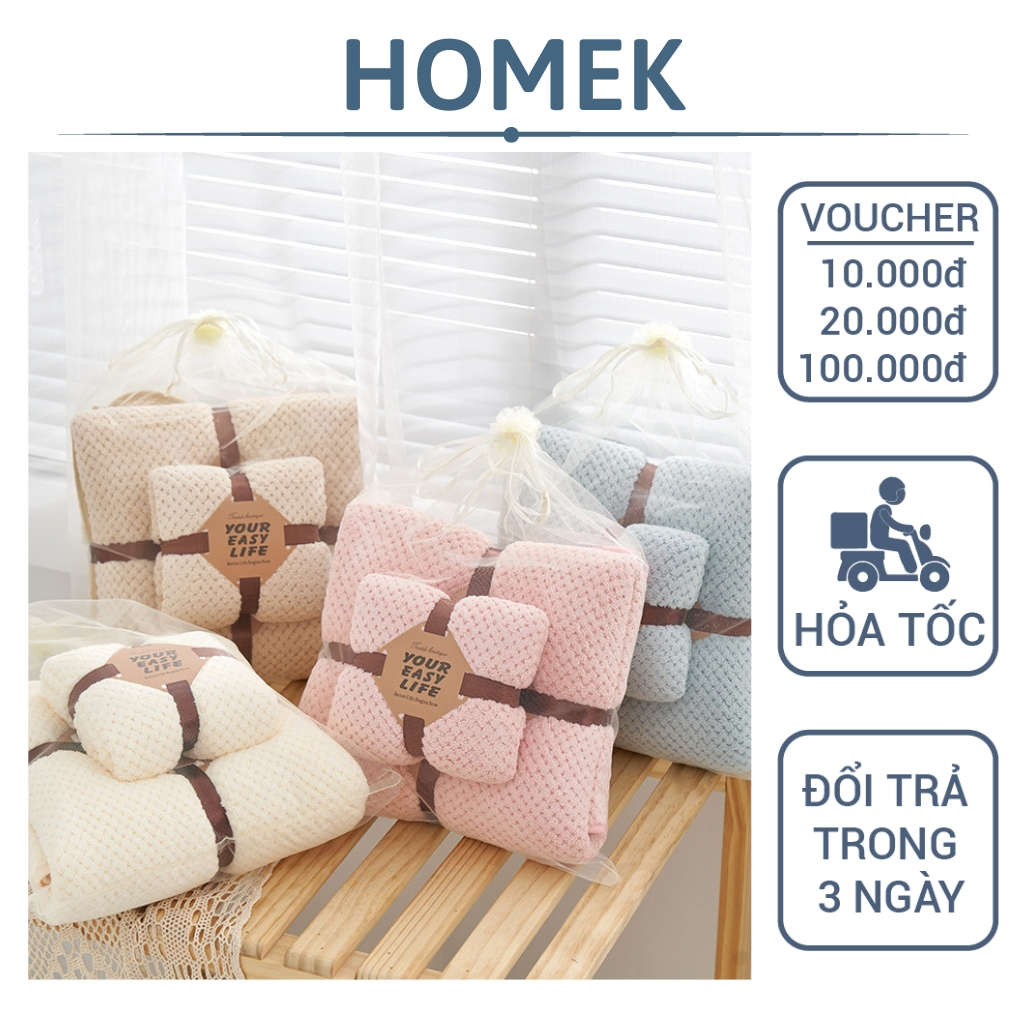 Bộ 2 khăn tắm lớn cao cấp  HOMEK, khăn tắm lông cừu 70x140 và 35x75 lông mềm thấm hút tốt không rụng lông | BigBuy360 - bigbuy360.vn