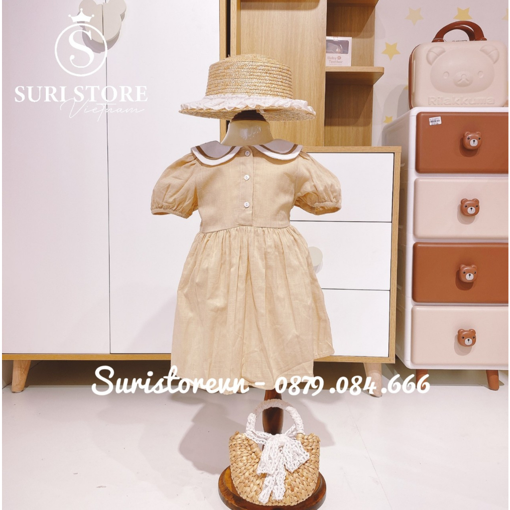 Váy bé cotton tay cộc Mijoo - Cúc nẹp phối cổ