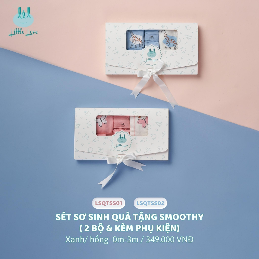 SET sơ sinh LIttle Love Quà tặng cho bé hãng LIL việt nam 1 bộ quần áo 1 body 1 yếm 1 mũ 1 đôi bao tay 1 đôi bao chân