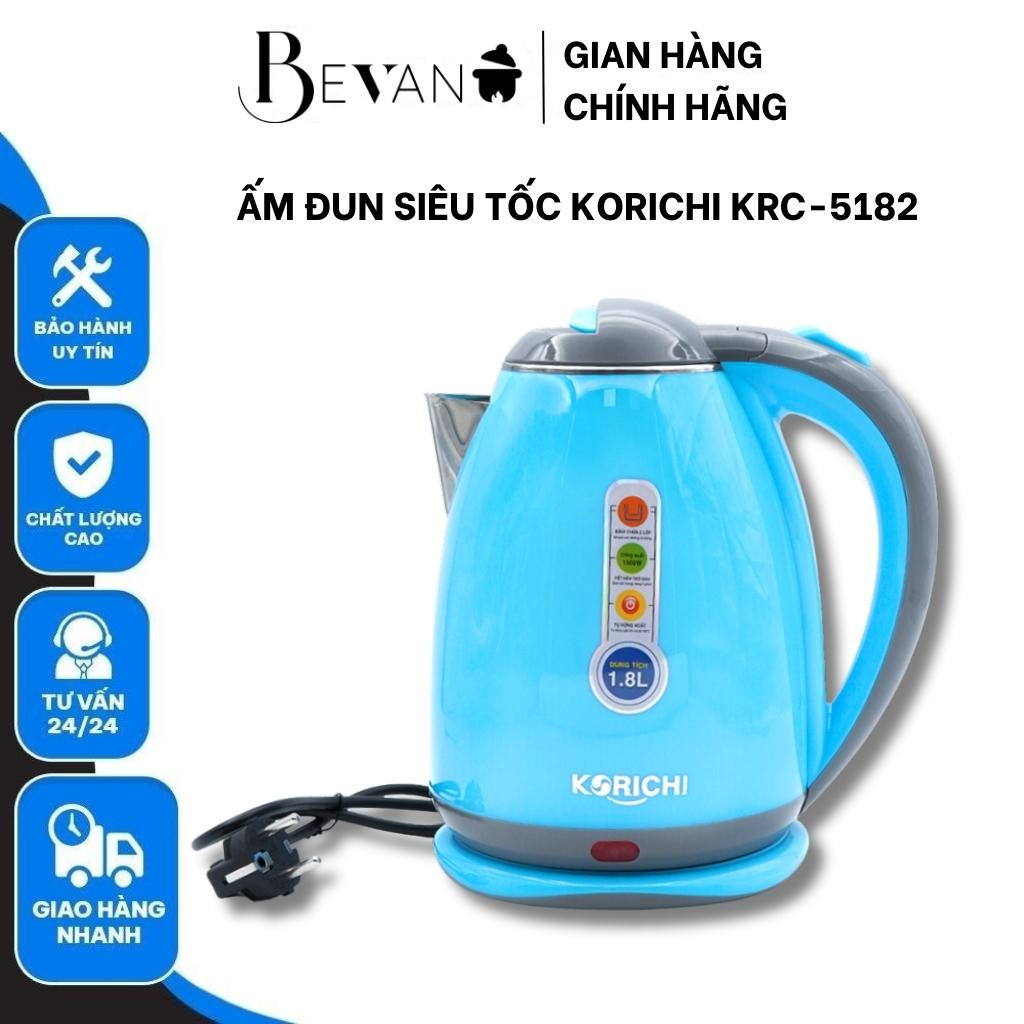 Ấm siêu tốc Korichi KRC-5182 2 lớp nhựa và inox công suất 1500W đun nước nhanh tiết kiệm thời gian và tiện lợi - Bevano
