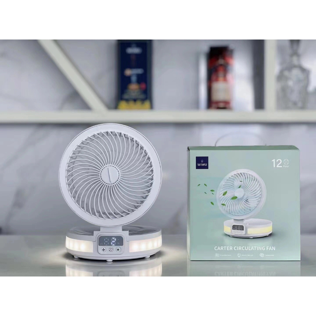 Quạt để bàn Wiwu Carter Circulating Fan FS05 có thể gập gọn lại, có đèn báo pin - Hàng chính hãng