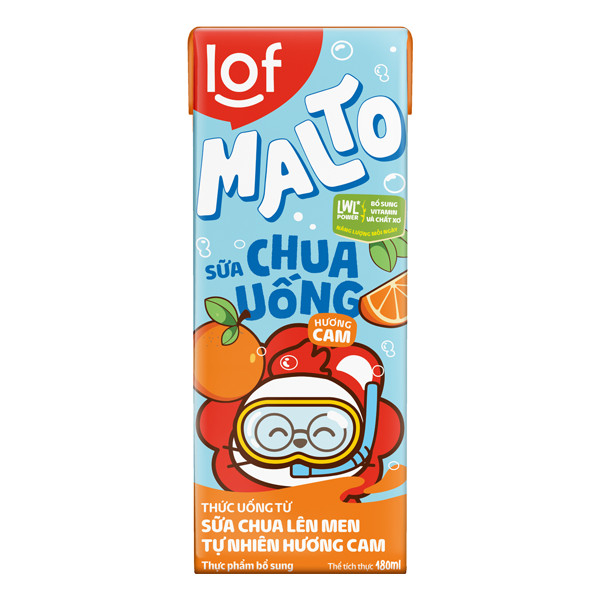 Tặng 6 bút bi Lof Malto_Sữa chua uống hương cam thùng 48 hộp x 180ml