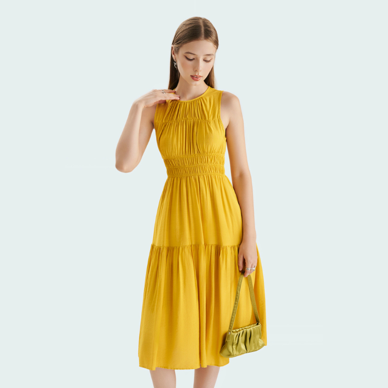 Đầm nữ MARC FASHION midi sát nách rút nhún ngực thun eo FAVH039722