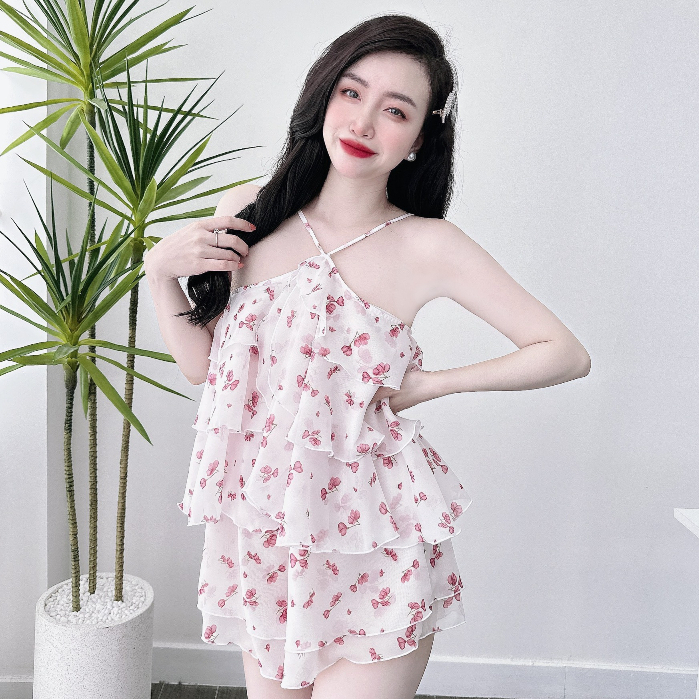 Đồ ngủ sexy SOJUN Bộ Yếm Voan Tầng Dưới 65Kg