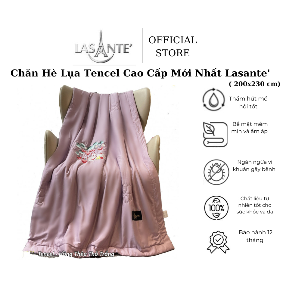 Chăn hè Tencel thêu thỏ trắng siêu mát mùa hè - Lasante