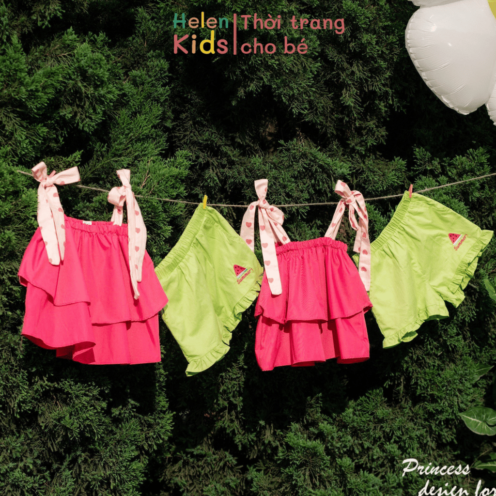 Set 2 Dây Bé Gái Helen Kids Bộ Quần Áo Họa Tiết Dưa Hấu Siêu Xinh OP5153
