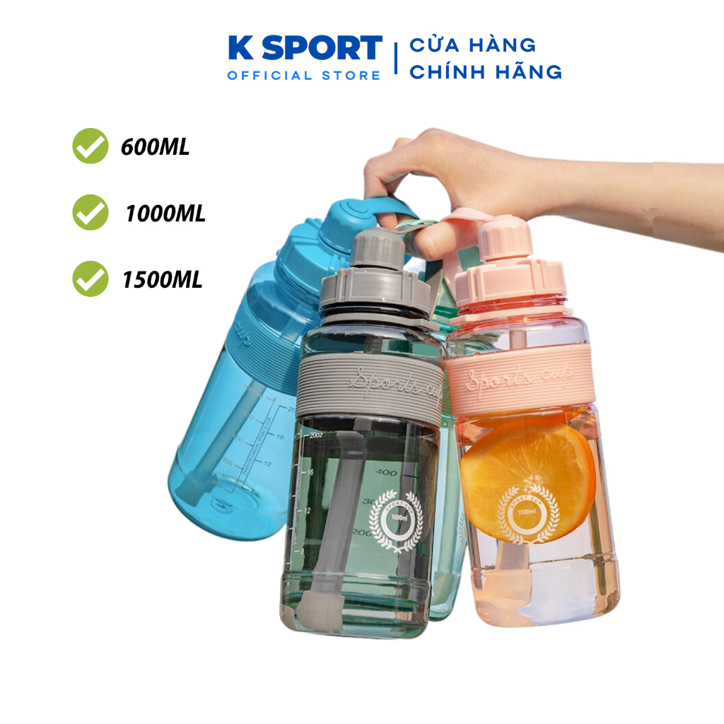 Bình Nước Thể Thao Tập Gym Sport Cup Cao Cấp Có Ống Hút Đàn Hồi Và Vạch Chia ML