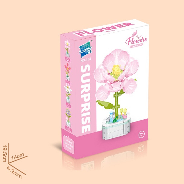 Bộ 8 mô hình lắp ráp các loài hoa: Hướng Dương, Hồng, Sen dễ thương Ráp dùng để trang trí bàn làm việc, bàn học, quà