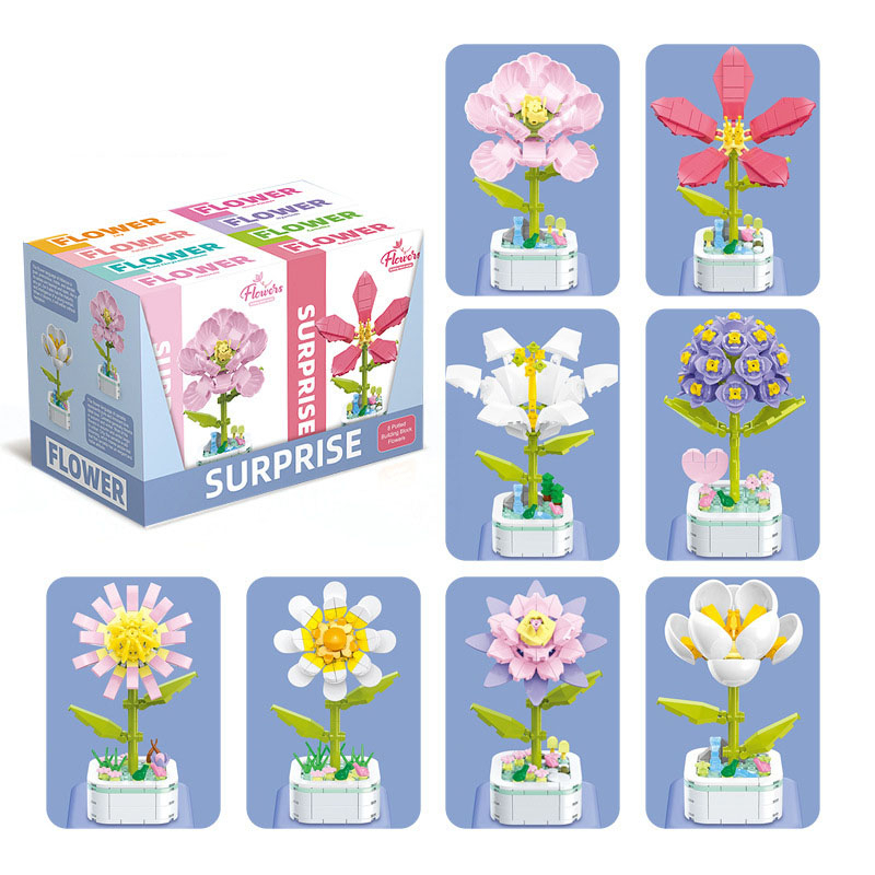 Bộ 8 mô hình lắp ráp các loài hoa: Hướng Dương, Hồng, Sen dễ thương Ráp dùng để trang trí bàn làm việc, bàn học, quà