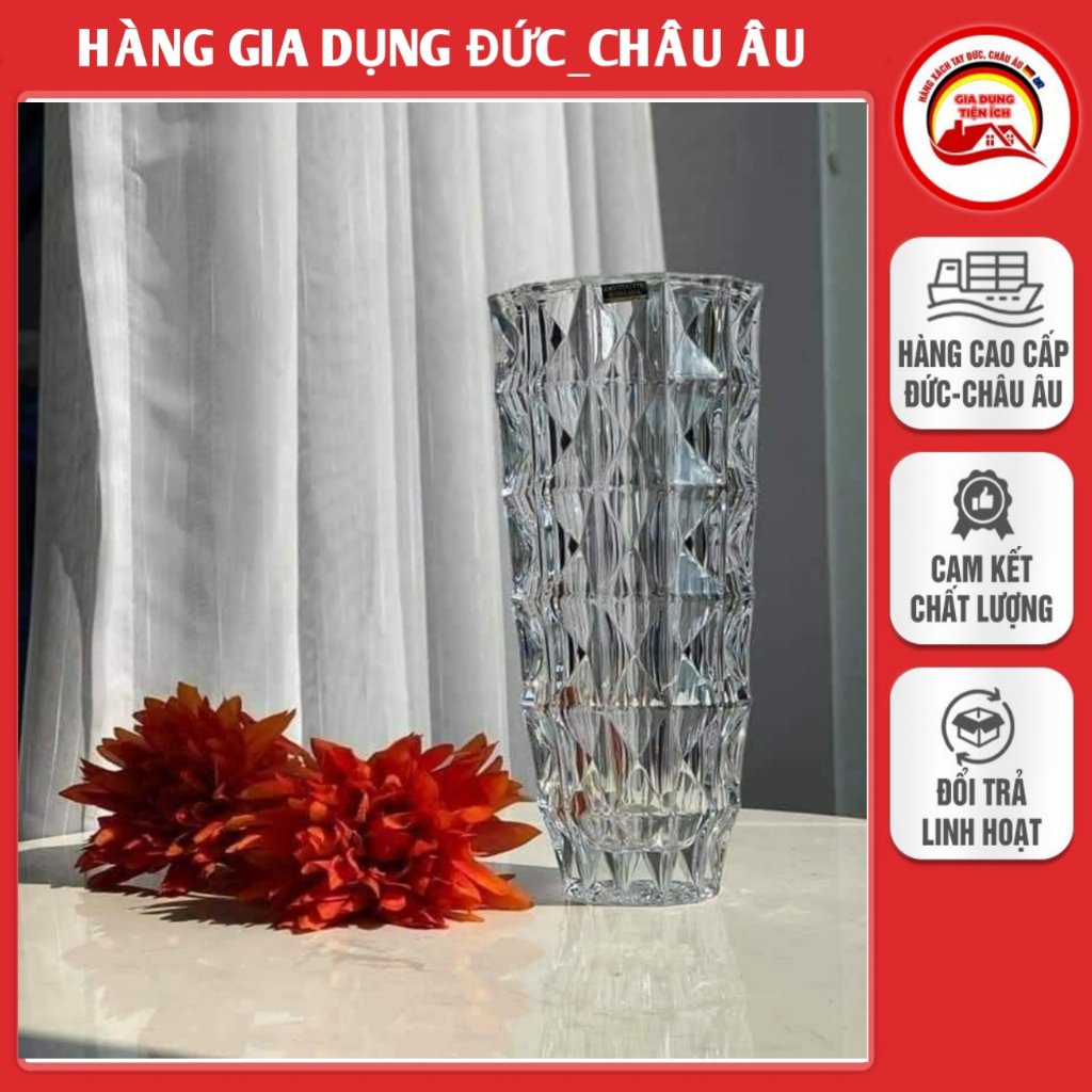 Lọ hoa pha lê Bohemia Diamond 28cm/ 33cm, pha lê kim cương cao cấp không chì - Hàng Séc