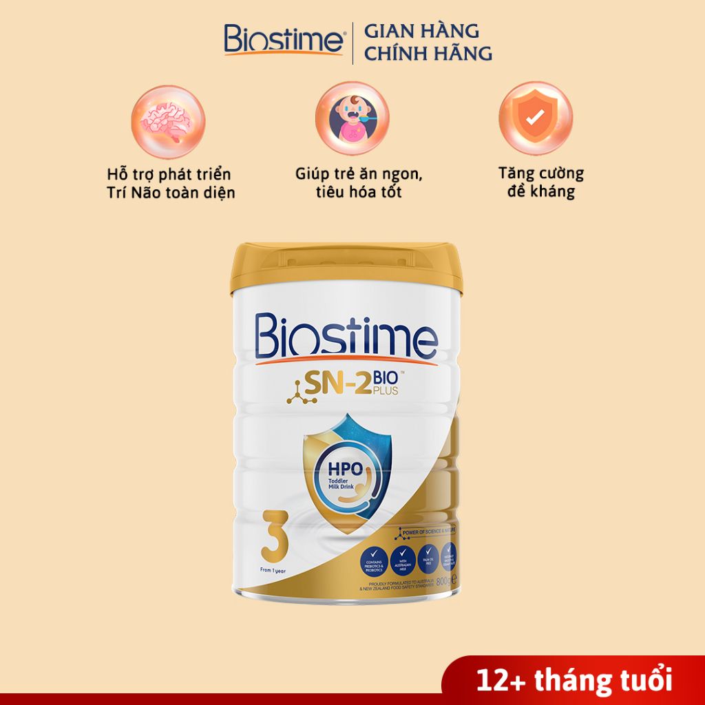 Sữa Bò Biostime SN2 Bio Plus HPO số 3, cải thiện tiêu hóa tăng cường hấp thu cho bé 800g