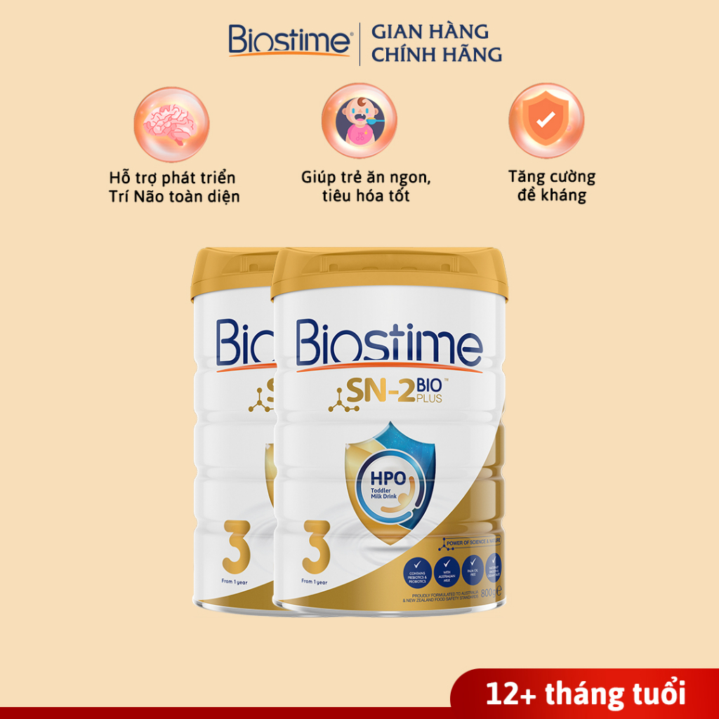 Sữa Bò Biostime SN2 Bio Plus HPO số 3, cải thiện tiêu hóa tăng cường hấp thu cho bé 800g