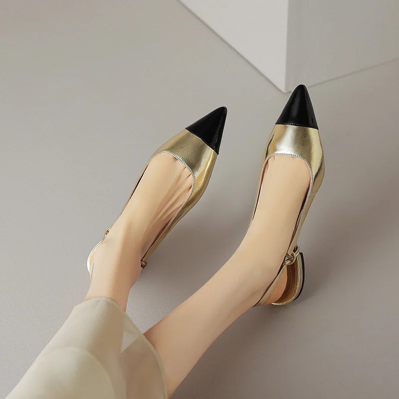 Giày bệt Slingback mũi nhọn phối mũi đen có bigsize 40 41 42 cho nàng ngoại cỡ