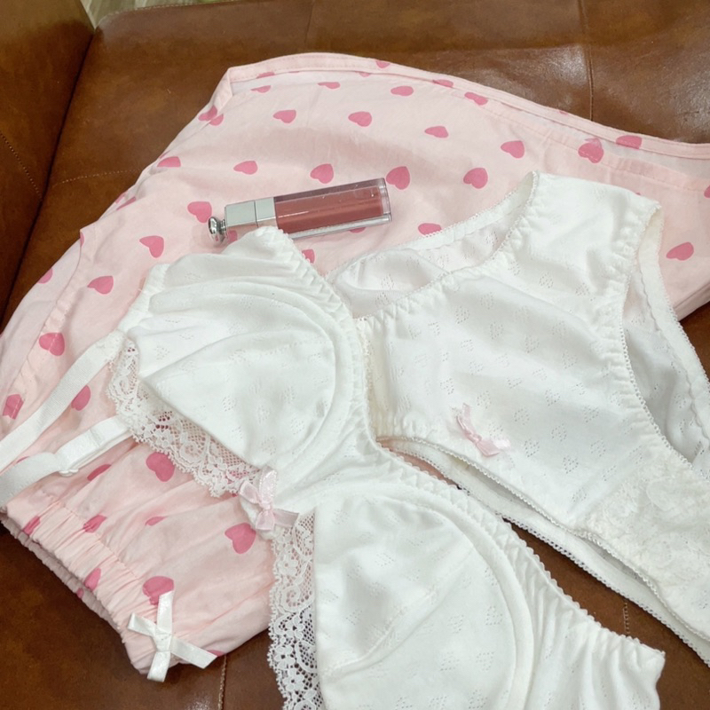 Blanc Áo ngực bralette có gọng màu trắng phối ren hoạ tiết trái tim