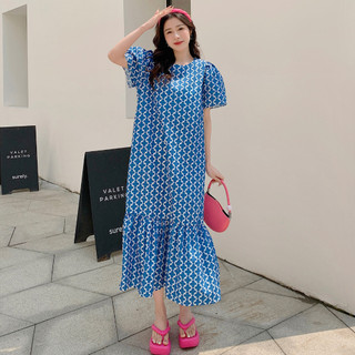 Đầm suông dài đuôi cá Váy suông dài From rộng dáng dài bigsize hoạ tiết hoa xanh mùa hè