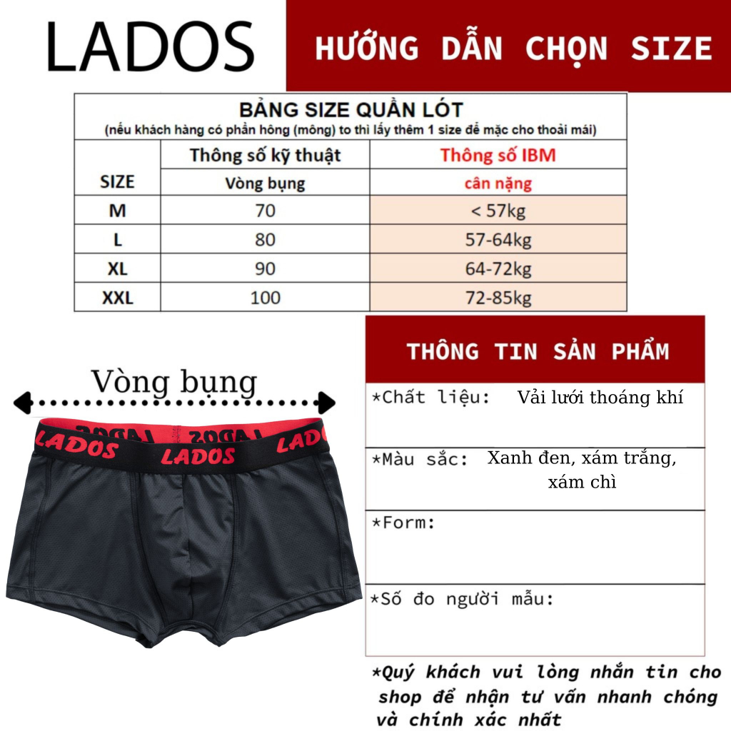 Quần lót boxer vải co giãn thoáng mát LADOS - 24117 với thiết kế chuẩn - nhiều màu