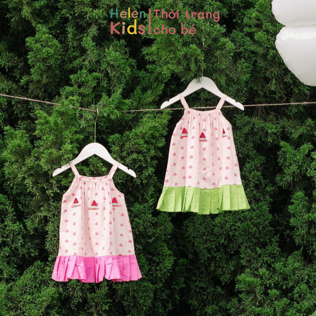 Váy 2 Dây Bé Gái Helen Kids Váy Phối Bèo BTS Dưa Hấu Cho Bé OP5155