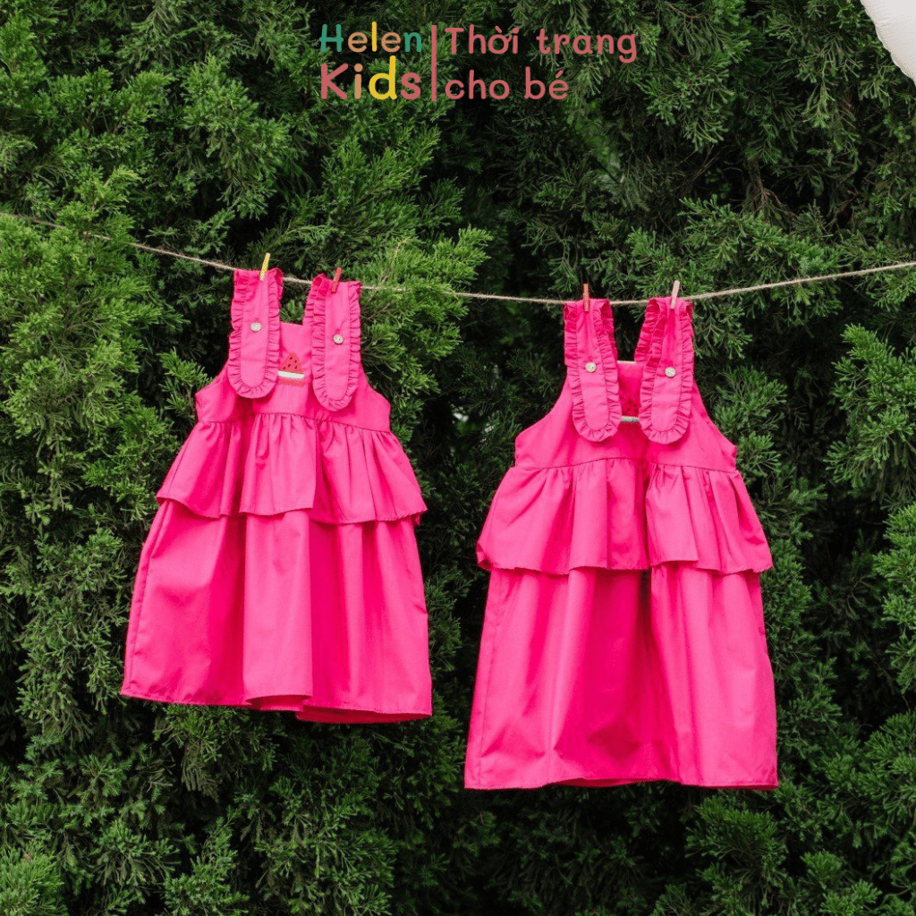 Váy 2 Dây Bé Gái Helen Kids Váy Cách Điệu Hồng Cho Bé Op5190