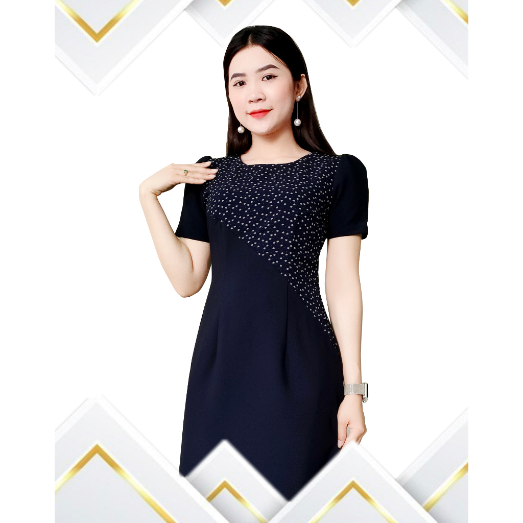 Đầm Suông Trung Niên Chấm Bi Phối Voan Thanh Lịch DL783