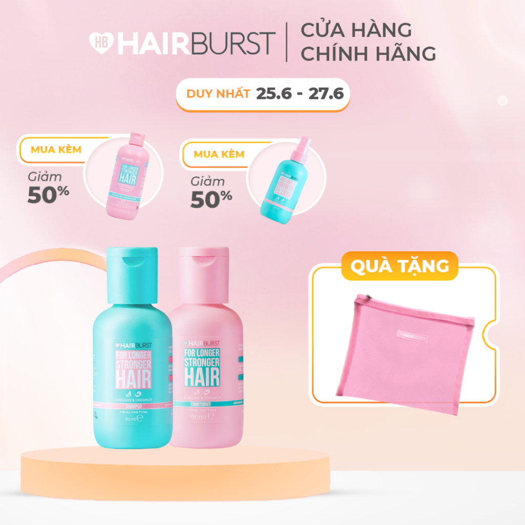 Set gội xả Hairburst stronger longer hair travel size 60ml/chai
