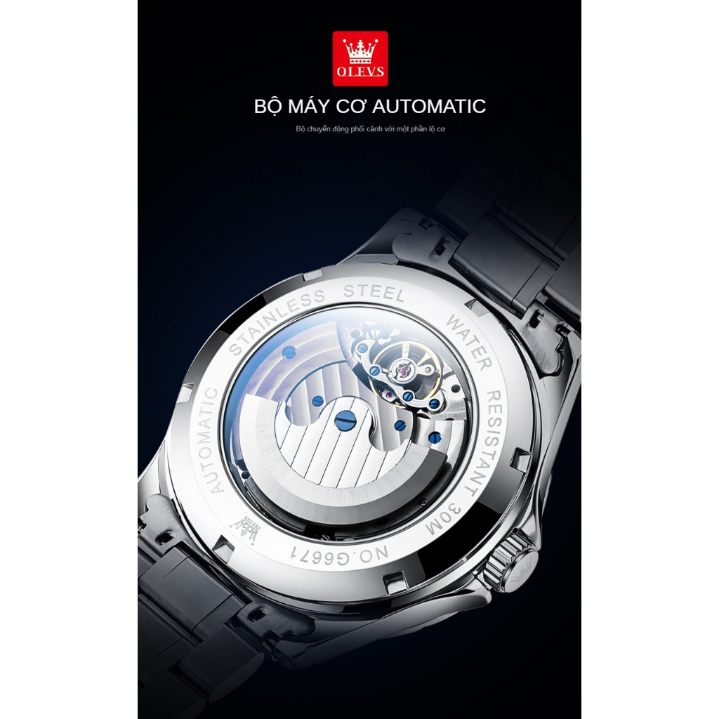 Đồng hồ nam cao cấp Olevs máy cơ size 42mm, chống nước 30m,bảo hành toàn quốc 12 tháng chính hãng Olevs