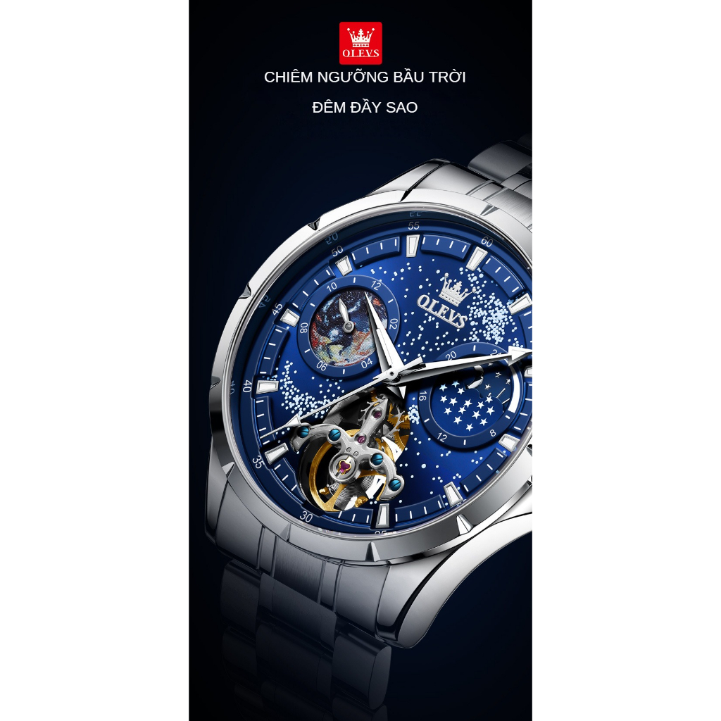 Đồng hồ nam cao cấp Olevs máy cơ size 42mm, chống nước 30m,bảo hành toàn quốc 12 tháng chính hãng Olevs