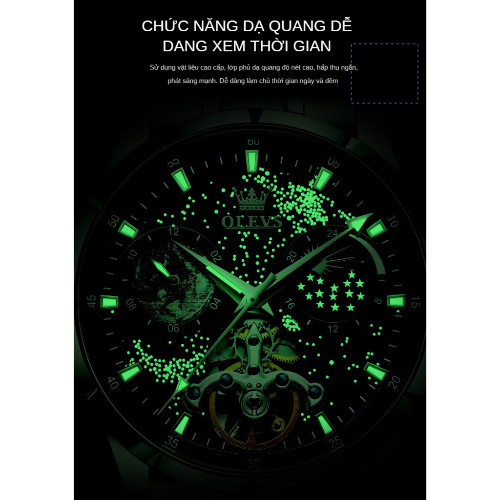 Đồng hồ nam cao cấp Olevs máy cơ size 42mm, chống nước 30m,bảo hành toàn quốc 12 tháng chính hãng Olevs