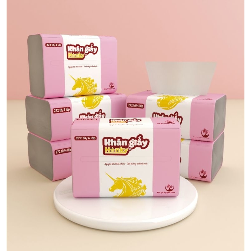 Thùng 30 Gói Giấy Ăn Ngựa Vàng Hanky 4 Lớp Siêu Dai Cao Cấp