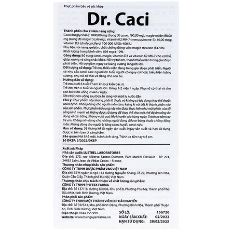 Viên uống Dr. Caci Ocavill bổ sung canxi giảm nguy cơ loãng xương