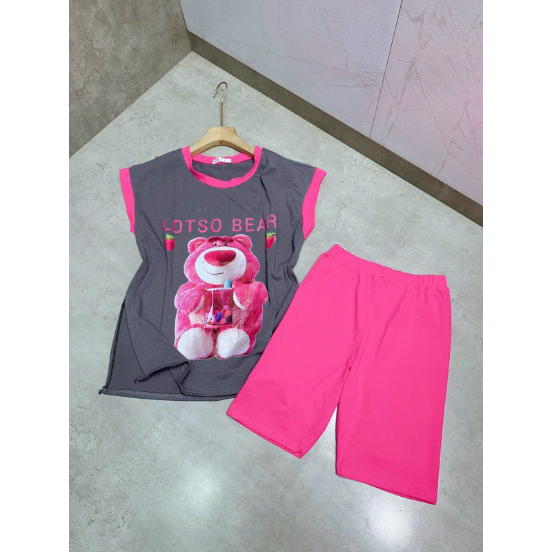 Set Bộ Thun Áo Sát Nách 3 Lỗ Viền Hồng Xẻ Tà + Quần Short Ôm