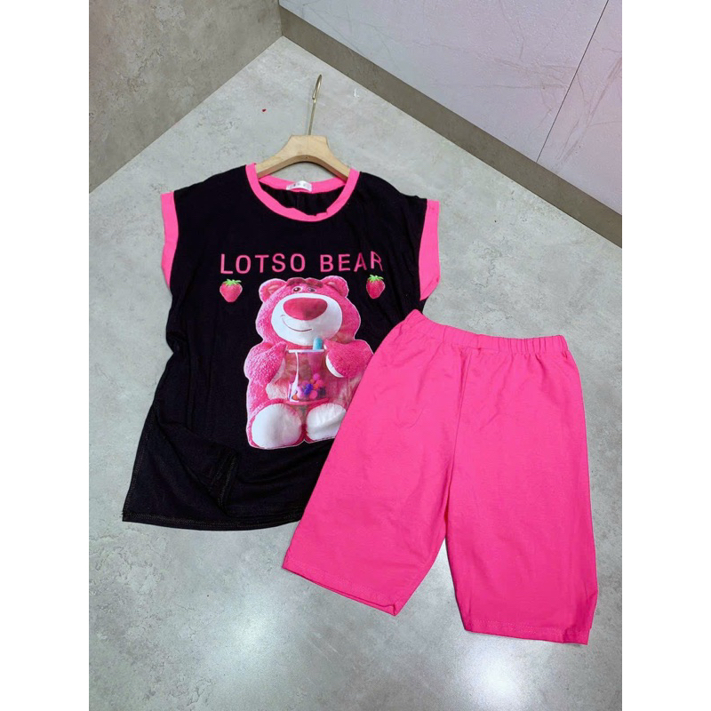 Set Bộ Thun Áo Sát Nách 3 Lỗ Viền Hồng Xẻ Tà + Quần Short Ôm