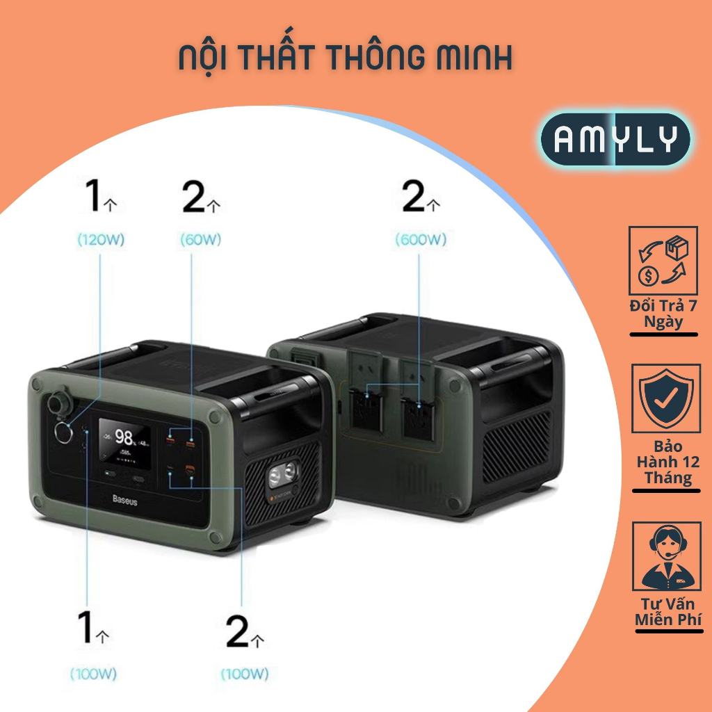 Trạm Sạc Dự Phòng Baseus Amyly Phù Hợp Lúc Mất Điện, Đi Picnic Giã Ngoại Ngoài Trời Công Suất 600W Pin 108.000Mah